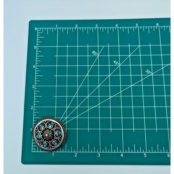 935 Sterling Silver Turquoise Jerusalem Israel Etruscan Revival Brooch Pendant - Picture 14 of 16
